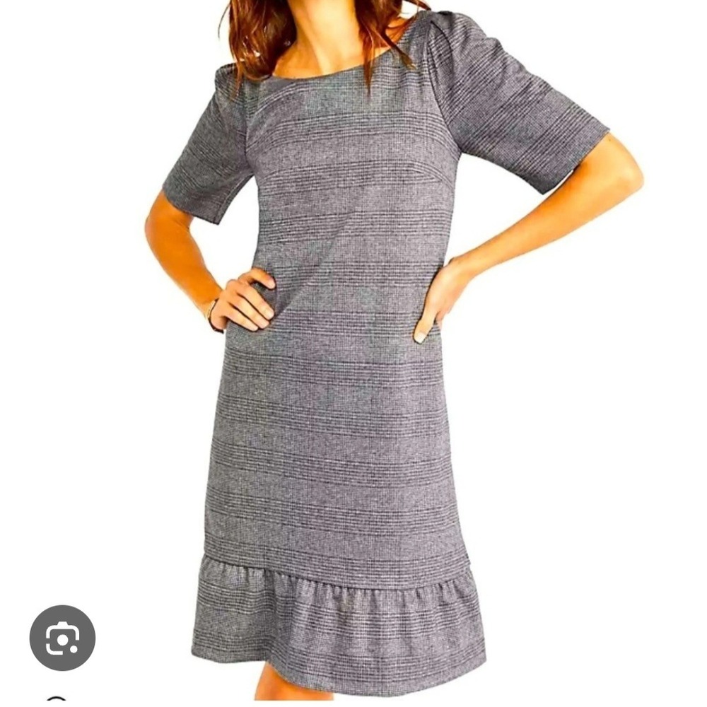 Ann Taylor Grey Glen Plaid Flounce Hem Shift Dress XXS NWT 554488‎